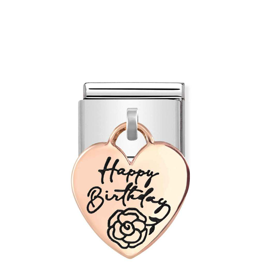 Composable Rose Gold 9K Serce z napisem Happy Birthday 431803/06