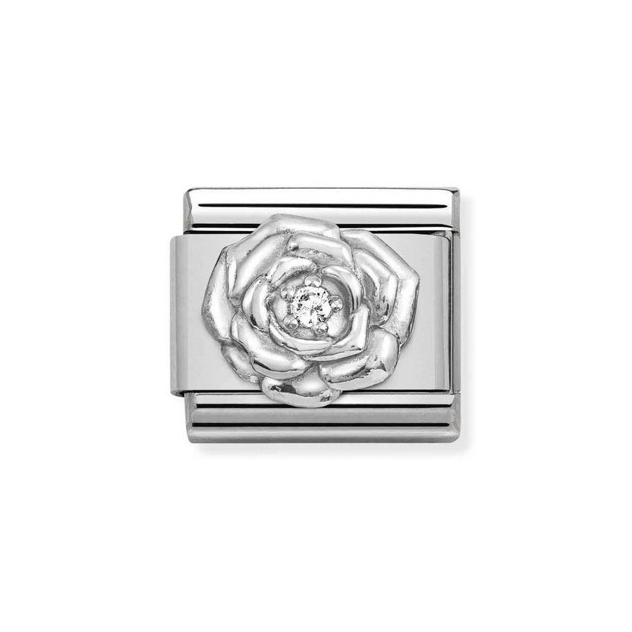 Composable Silver Kwiat róża biała cyrkonia 330311/12
