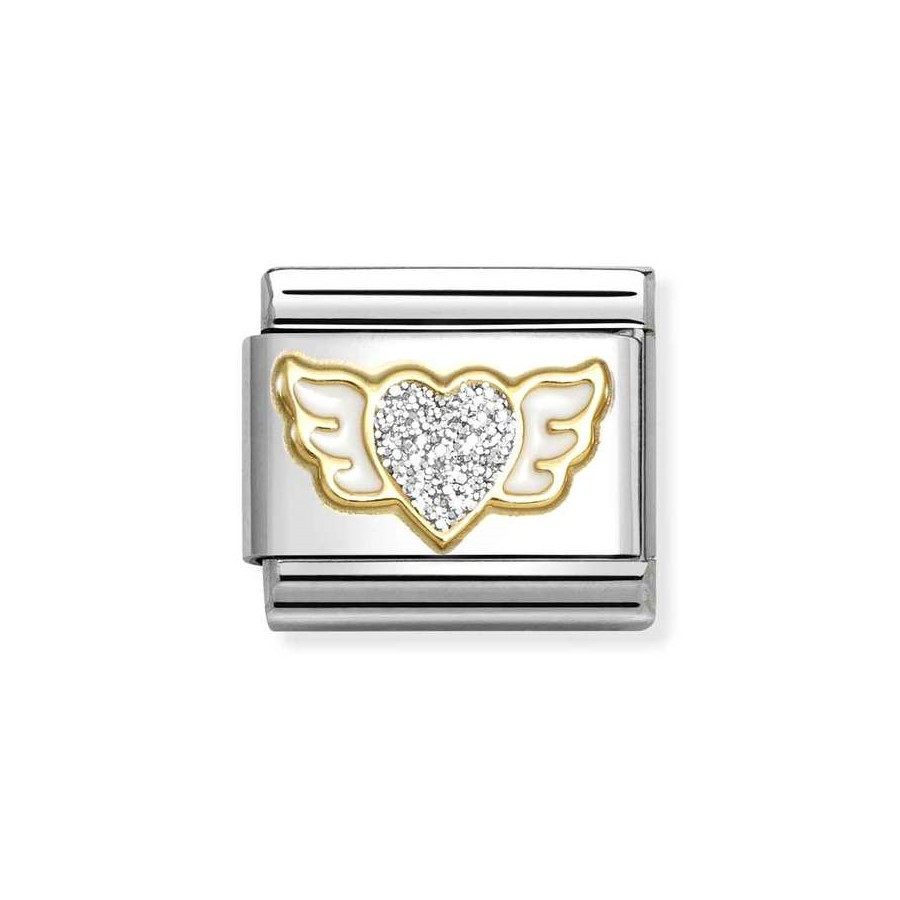 Nomination Composable Gold 18K Serce ze skrzydłami zdobione brokatem 030220/23