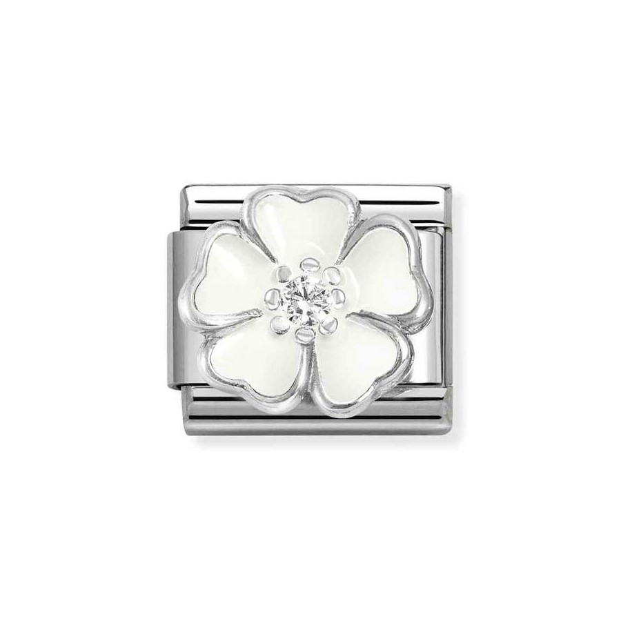 Nomination Composable Silver Kwiat z białą emalią i białą cyrkonią 330321/15