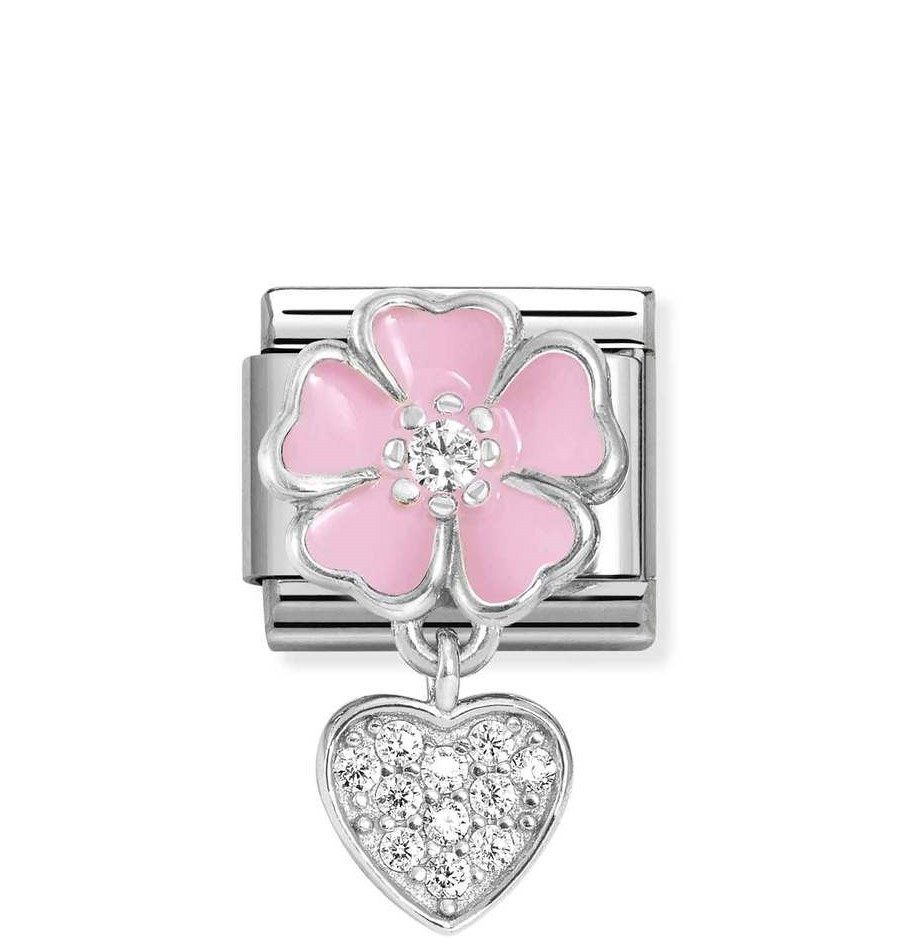 Nomination Composable Silver Różowy kwiat z sercem 331814/01