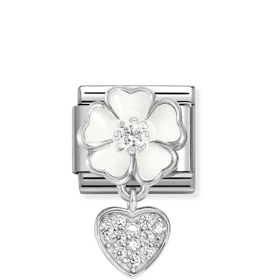 Nomination Composable Silver Biały kwiat z sercem 331814/04