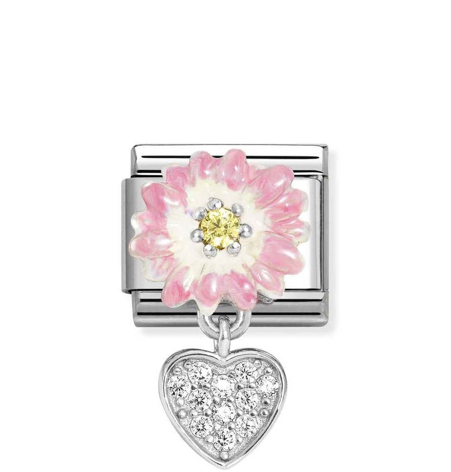 Nomination Composable Silver Różowy kwiat z sercem 331814/07