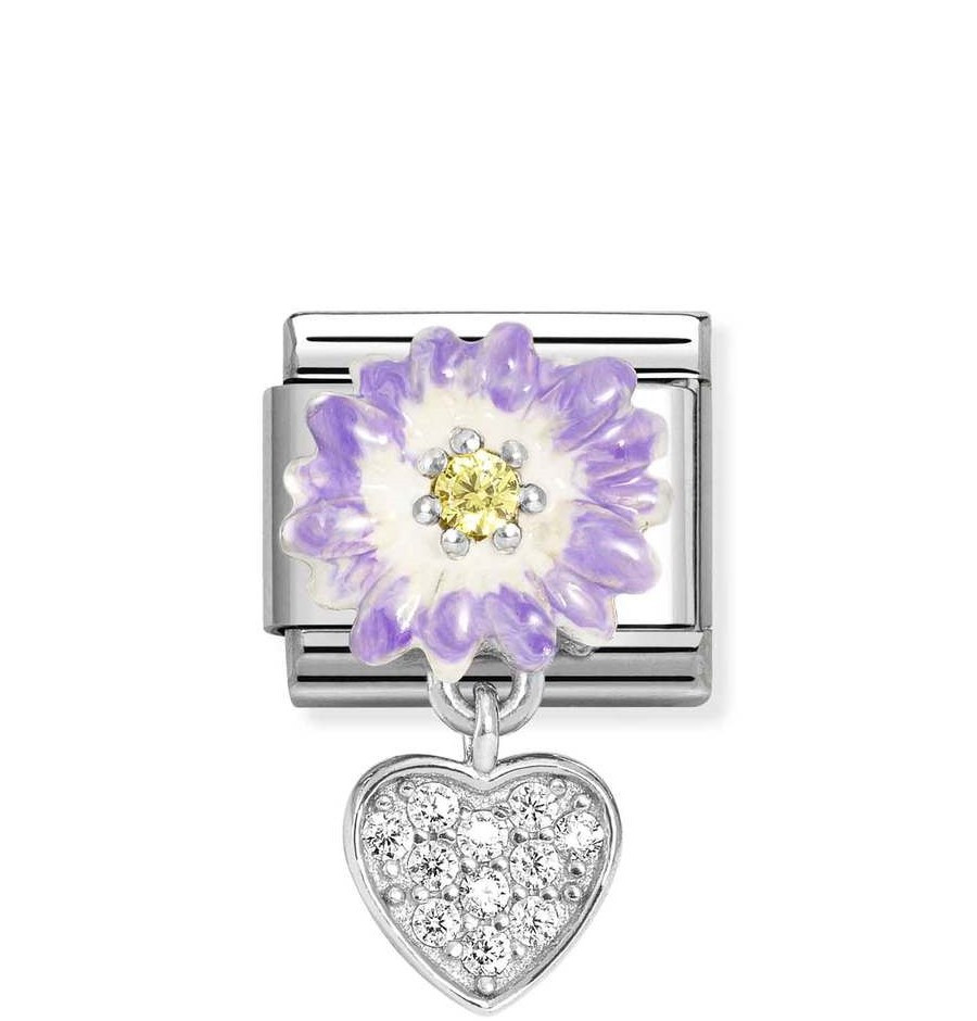 Nomination Composable Silver Fioletowy kwiat z sercem 331814/10