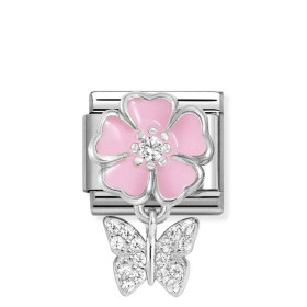 Nomination Composable Silver Różowy kwiat z motylem 331814/02