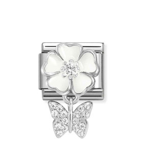 Nomination Composable Silver Biały kwiat z motylem 331814/05