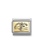 Nomination Composable Gold 18K dłonie z kwiatkiem i napisem 'Chroń życie' 030166/66