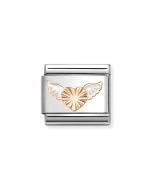 Nomination Composable Rose Gold 9K diamentowe serce z białymi skrzydełkami 430202/46