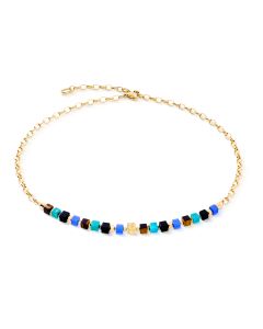 Naszyjnik Coeur de Lion Cube Mosaic Lagoon w kolorze złotym 3024/10-1555