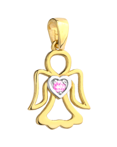 Zawieszka złota Aniołek z różową cyrkonią pr. 585 Z00258GS