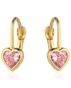 Kolczyki złote Serca z różowymi cyrkoniami pr. 585 K00773GS