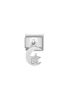 Composable Silver Charms Księżyc z brokatową gwiazdką 331805/05