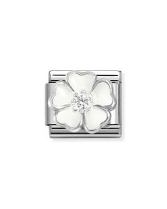 Nomination Composable Silver Kwiat z białą emalią i białą cyrkonią 330321/15