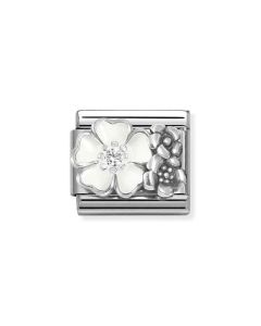 Nomination Composable Silver Kwiaty z białą emalią i cyrkonią 330325/01