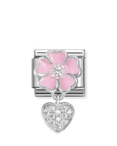 Nomination Composable Silver Różowy kwiat z sercem 331814/01