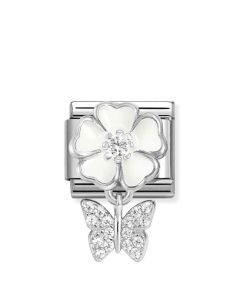 Nomination Composable Silver Biały kwiat z motylem 331814/05