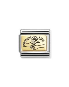 Nomination Composable Gold 18K dłonie z kwiatkiem i napisem 'Chroń życie' 030166/66