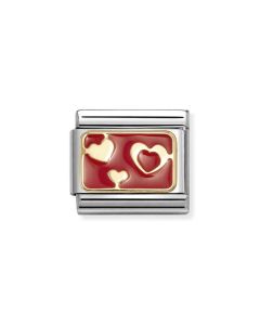Nomination Composable Gold 18K serca na czerwonym tle 030284/74