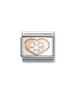 Nomination Composable Rose Gold 9K serce z białą śnieżynką 430202/45