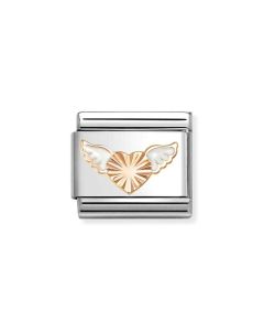 Nomination Composable Rose Gold 9K diamentowe serce z białymi skrzydełkami 430202/46