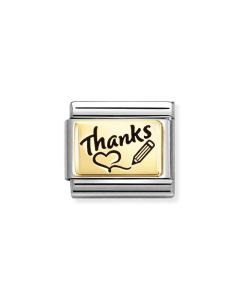 Nomination Composable Gold 18K napis 'dziękuję' z sercem i ołówkiem 030166/76