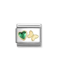 Nomination Composable Gold 18K serce z zieloną cyrkonią i motyl 030613/15