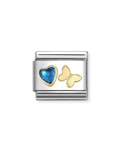 Nomination Composable Gold 18K serce z niebieską cyrkonią i motyl 030613/16