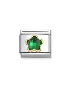 Nomination Composable Gold 18K kwiatek z zieloną cyrkonią 030615/004