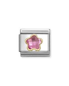 Nomination Composable Gold 18K kwiatek z ciemnoróżową cyrkonią 030615/043