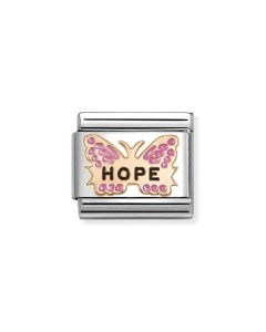 Nomination Composable Rose Gold 9K fuksjowy motyl z napisem 'nadzieja' 430202/50