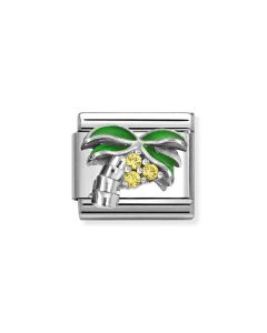 Nomination Composable Silver palma z zieloną emalią i żółtymi cyrkoniami 330328/22