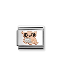 Nomination Composable Rose Gold 9K sowa ze srebrną i czarną brokatową emalią 430205/38