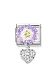Nomination Composable Silver Fioletowy kwiat z sercem 331814/10