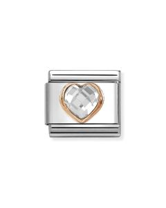 Nomination Composable Rose Gold 9K serce z białą cyrkonią 430607/010